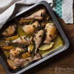 lemon garli and herb baked chicken in a roasting tin