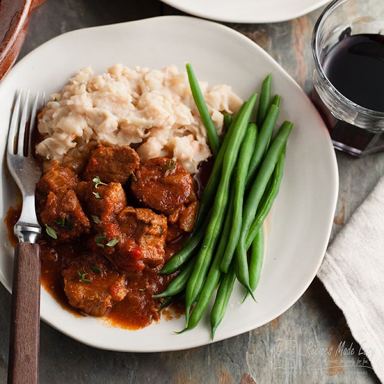 plate of pork and chorizo stew