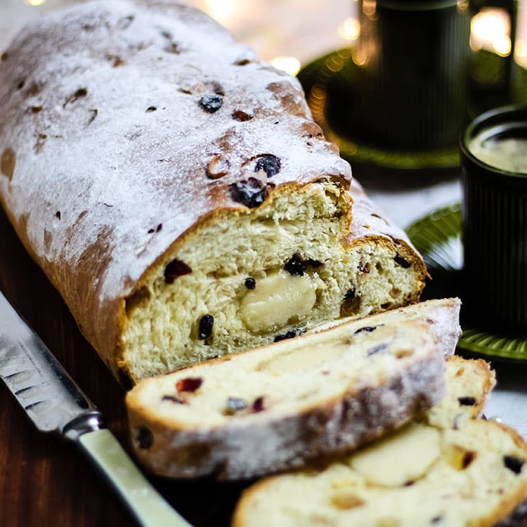 sliced stollen.