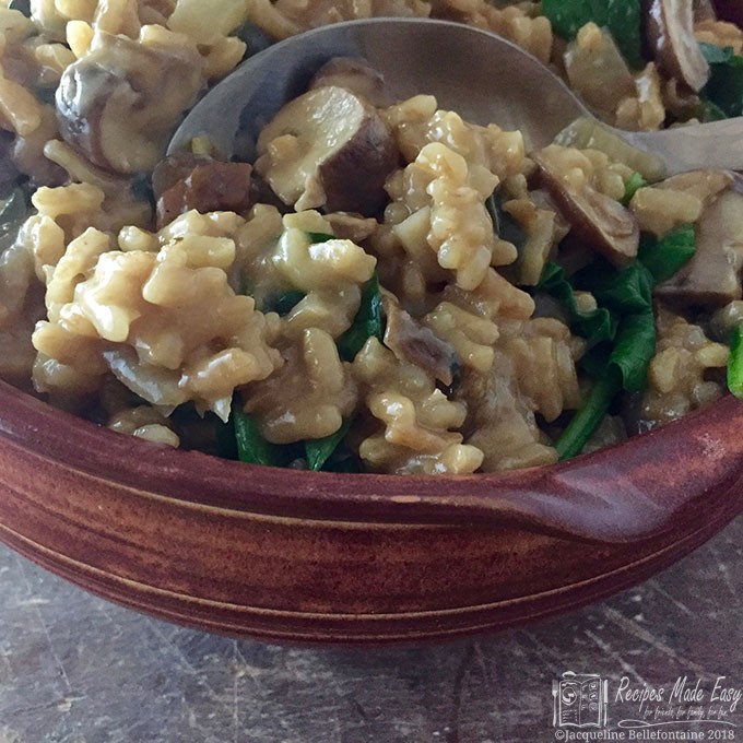 Creamy mushroom and spinach risotto, perfect for a mid week meal.