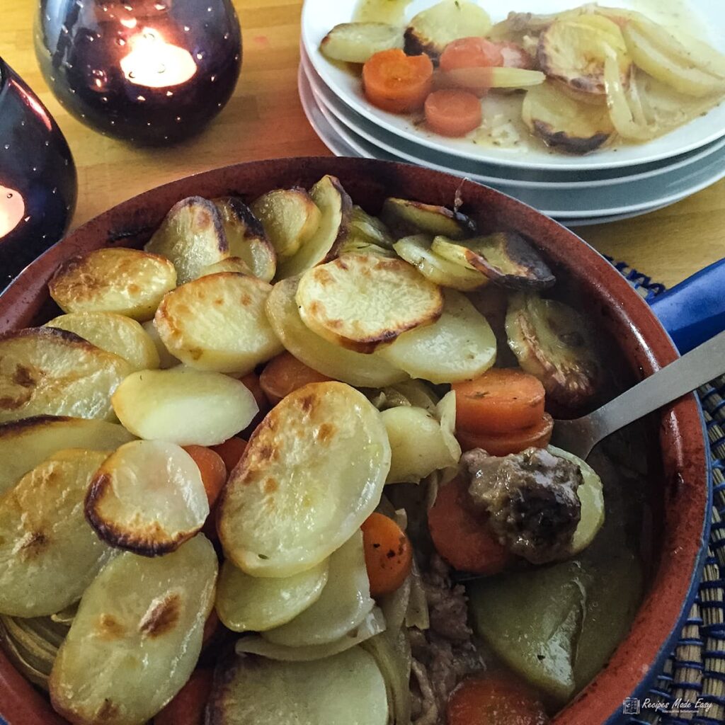easy lamb hot pot with portion removed.