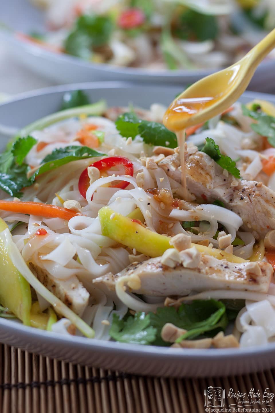 A fresh tasting noodle salad with strips of chargrilled chicken and a sweet chilli dressing.