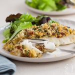 Herb crusted roast cod – Thick cuts of cod fillet topped with a crispy herb and sundried tomato crust. Baked in the oven and ready in about 20 minutes.