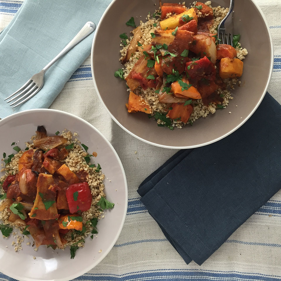 roast vegetable chilli on a bed of cous cous