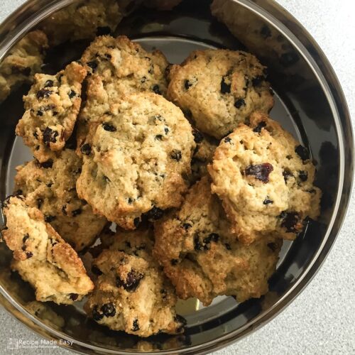 rock cakes in biscuit tin.
