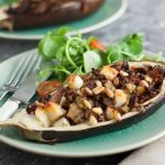 stuffed aubergine with lamb and haloumi a simple and quick to prepare dish.