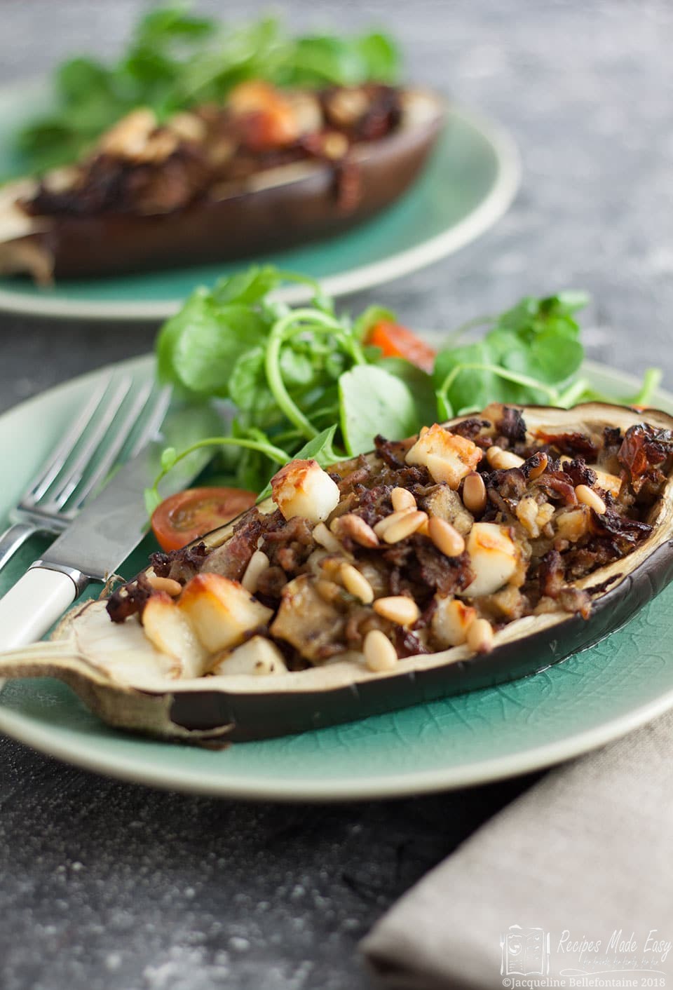 stuffed aubergine with lamb and haloumi a simple and quick to prepare dish.