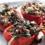 Roasted red peppers with mushrooms, spinach and feta– a simple and delicious vegetarian dish made easy