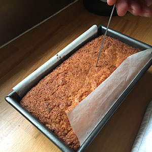 Cooked cake in tin.