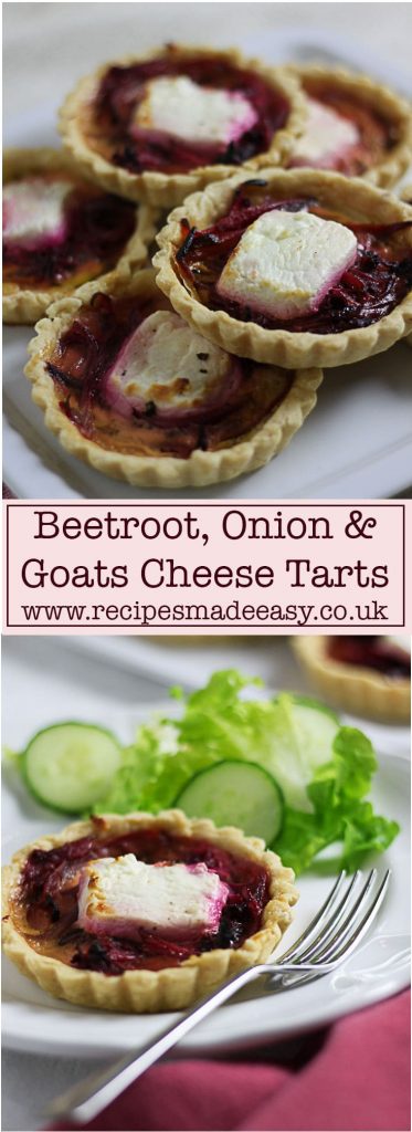 Easy to make beetroot, onion and goats cheese tarts by recipes made easy are perfect for lunch boxes, picnics, buffet table or as a dinner party starter.