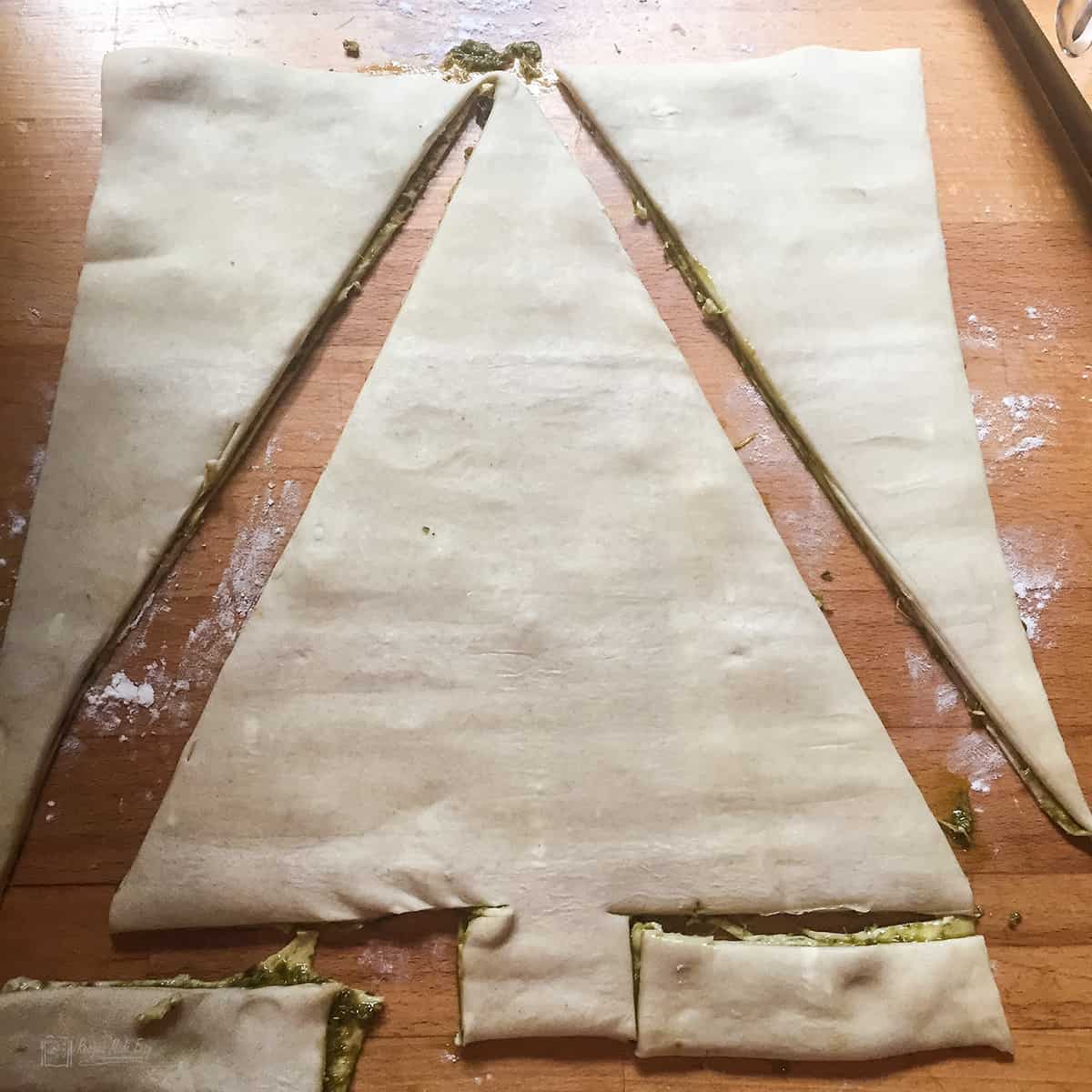 Christmas tree shape cut out of the pastry.