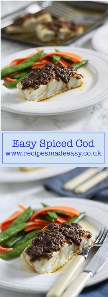 Long picture showing servings of spice cod with written name