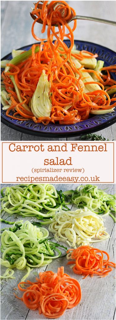 Product review plus Quick and easy to make spiralized carrot and fennel salad by recipesmadeeasy.co.uk