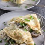 Quick and easy to make savoury pancakes are filled with creamy garlic chicken and mushrooms. recipe by recipesmadeeasy.co.uk