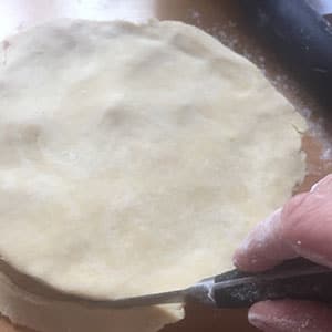 Cover with the second circle of pastry and trim edges. deep filled chicken and mushroom pie by recipesmadeeasy.co.uk