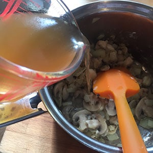 Remove from the heat and gradually add the stock and milk. Return to the heat and cook until thickened. deep filled chicken and mushroom pie by recipesmadeeasy.co.uk