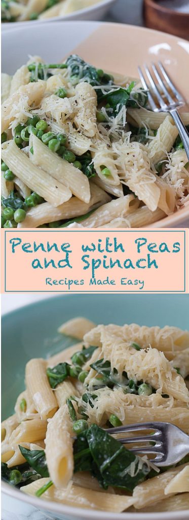 penne with peas and spinach by recipesmadeeasy.co.uk