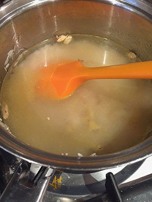 Add the water and bring to the boil. Add the water and bring to the boil.
