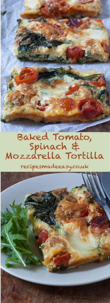 baked tomato spinach and mozzarella tortilla by recipesmadeeasy.co.uk