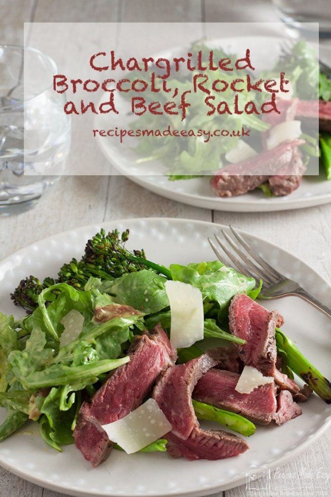 plate of chargrilled broccoli, rocket and beef salad by recipes made easy