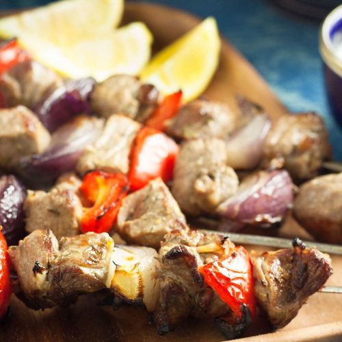 easy lamb kebabs by recipes made easy on a wooden tray