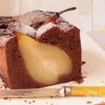 Sunken pear and chocolate cake by Recipes Made Easy, closeup