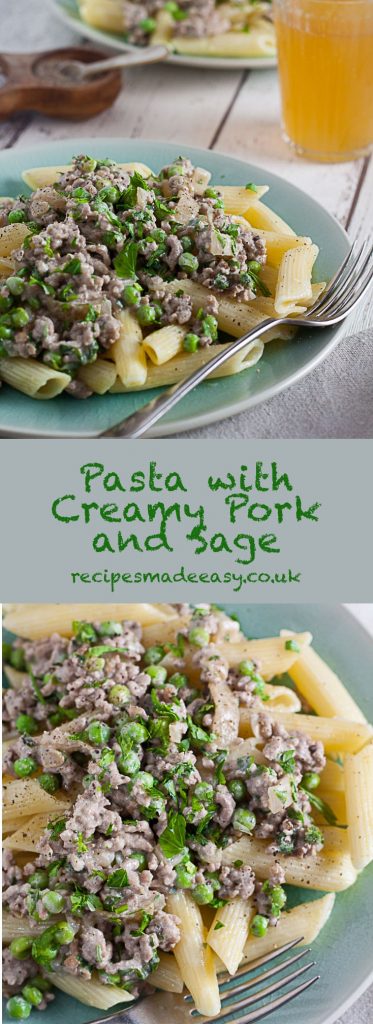 Pasta with Creamy Pork and Sage makes a delicious and quick meal that can be on the table in under 20 minutes. #pasta #midweekmeal #familyfavourite #easyrecipe #pastasupper