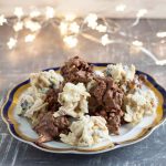 plate of white chocolate and milk chocolate rochers