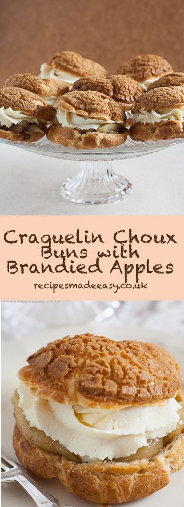 Craquelin choux buns with brandied apples