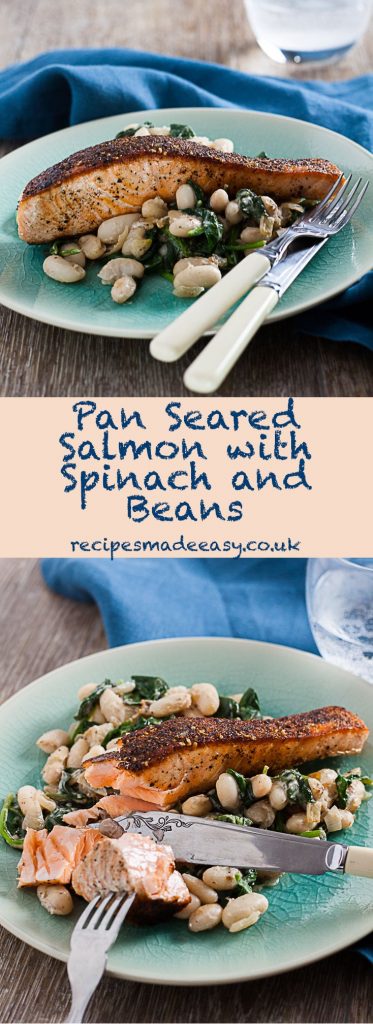 pan seared salmon with spinach and beans by recipes made easy