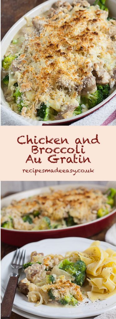 double picture of chicken and broccoli au gratin
