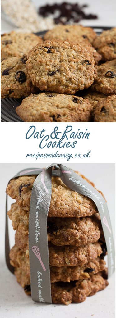 Oat and raisin cookies on a wire plate and stacked into a bundle