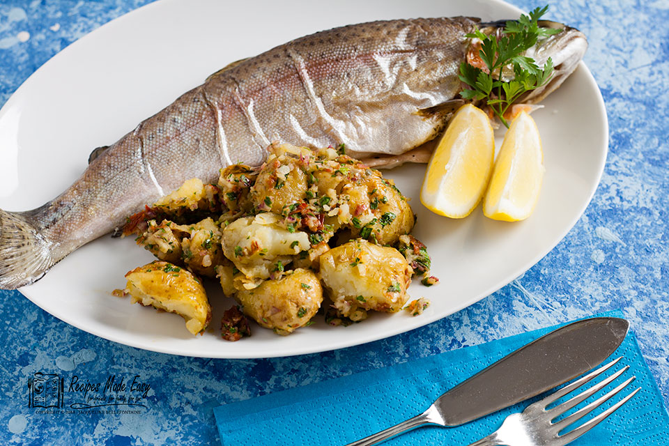 Oven baked trout with crushed new potatoes Recipes Made Easy