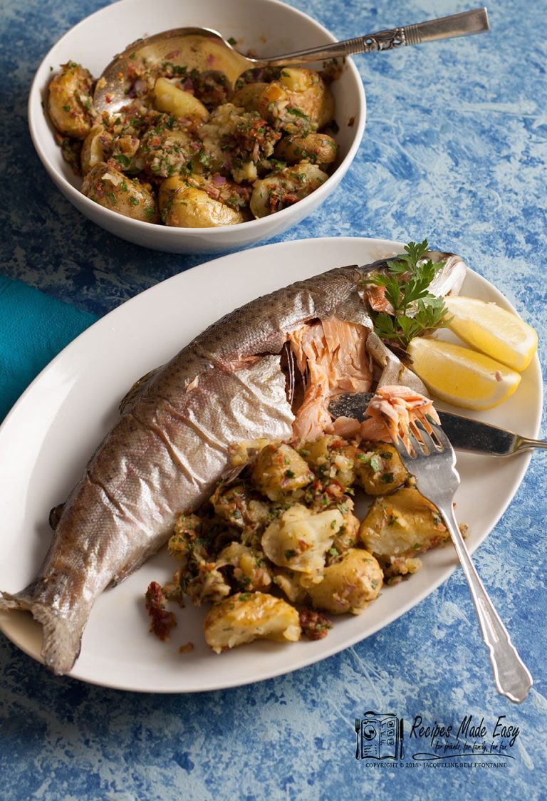 Oven baked trout with crushed new potatoes Recipes Made Easy