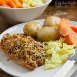 serving of crispy crumbed pork steaks