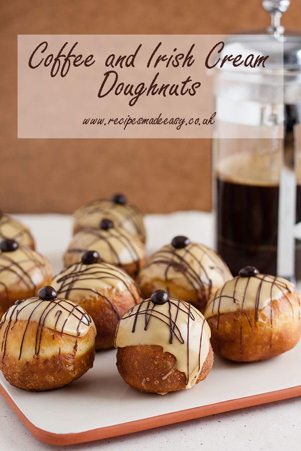 platter of coffee and irish cream doughnuts