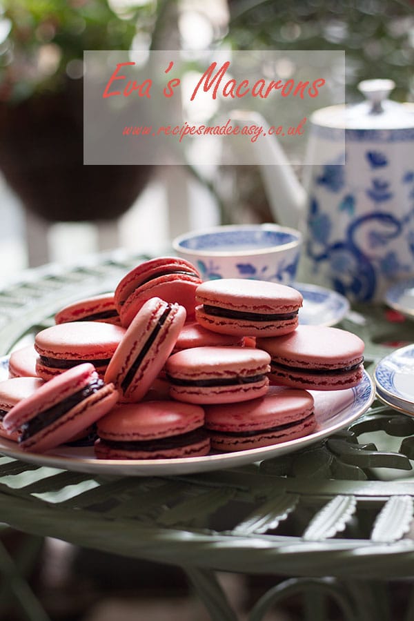 macrons on a garden table served with afternoon tea