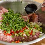 mixing bowl with ionghredients for spicy turkey nibbles