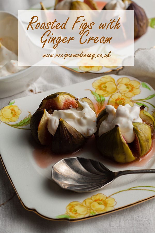 two servings of figs and ginger cream on plates with spoon