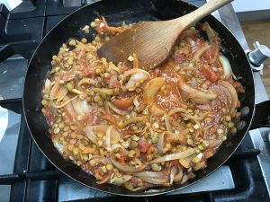 lentil mixture in pan
