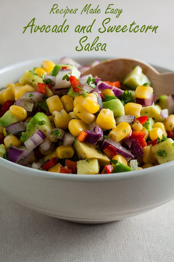 bowl of avocado and sweetcorn salsa