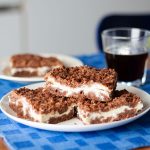 chocolate cheesecake slice on a plate.