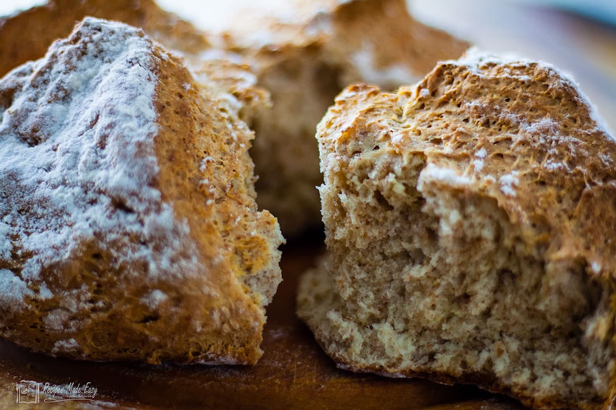 close up of section of irish soda bread.