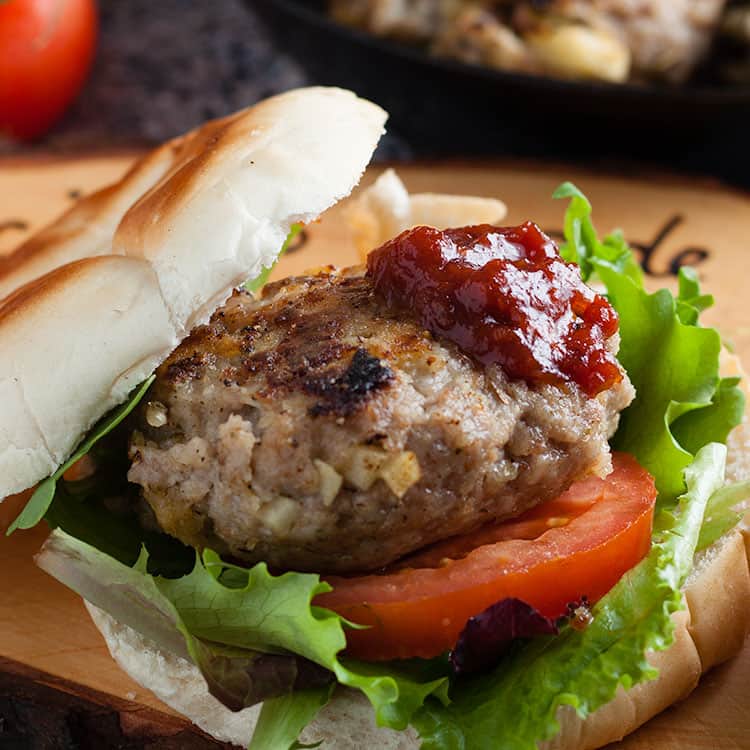 pork and apple burger in a bun.