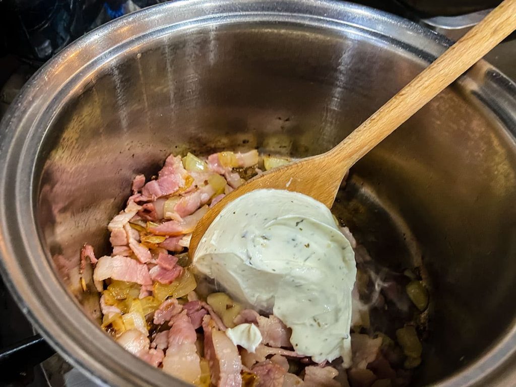 cheese added to pan.