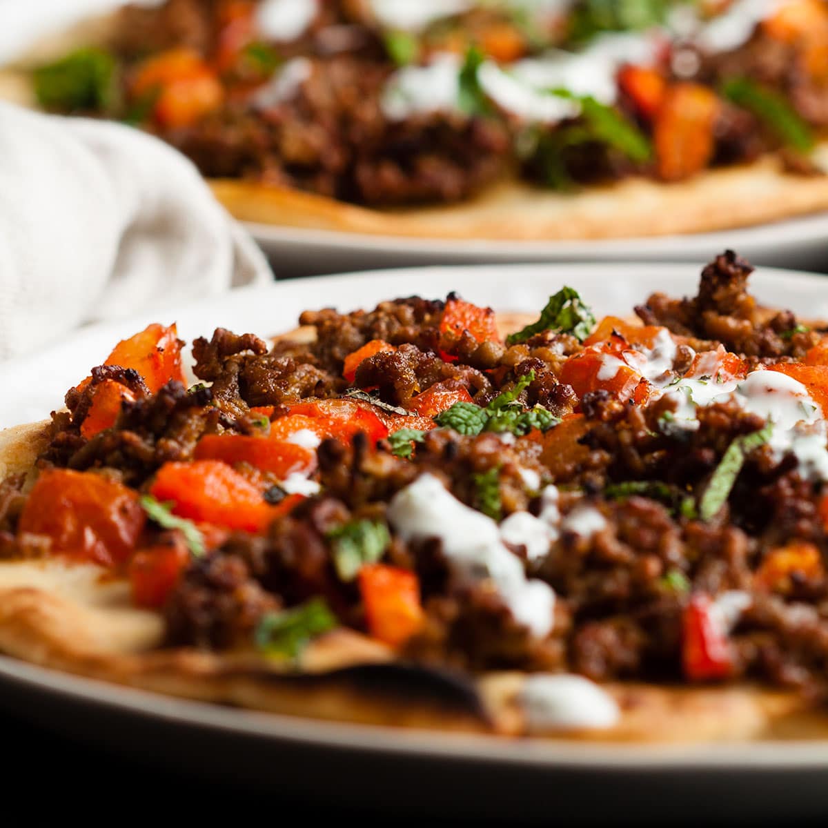 easy lamb flatbreads on plates