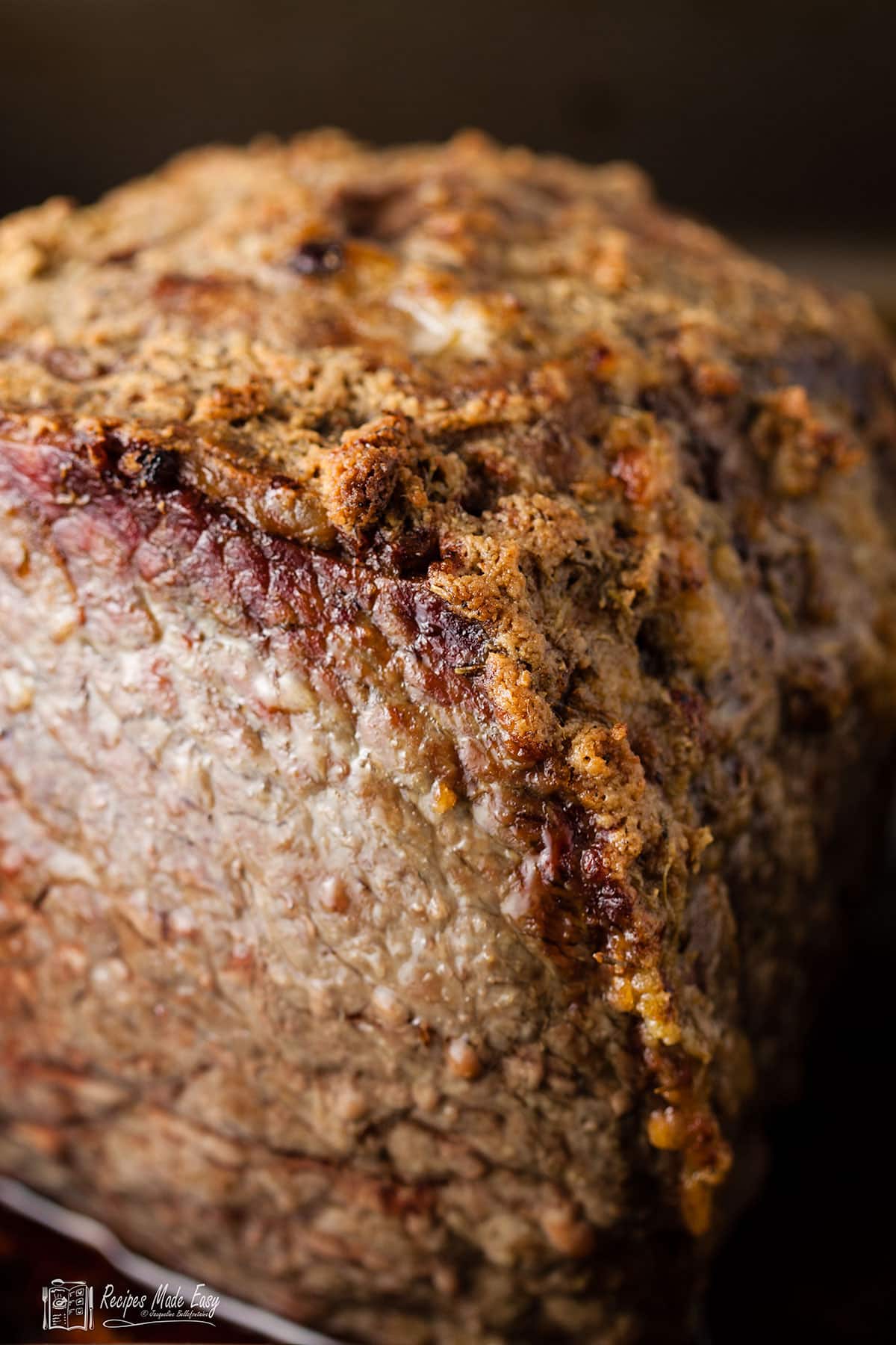 closeup of roasted topside straight out of the oven.