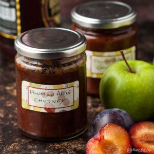 two jars of plum and apple chutney.