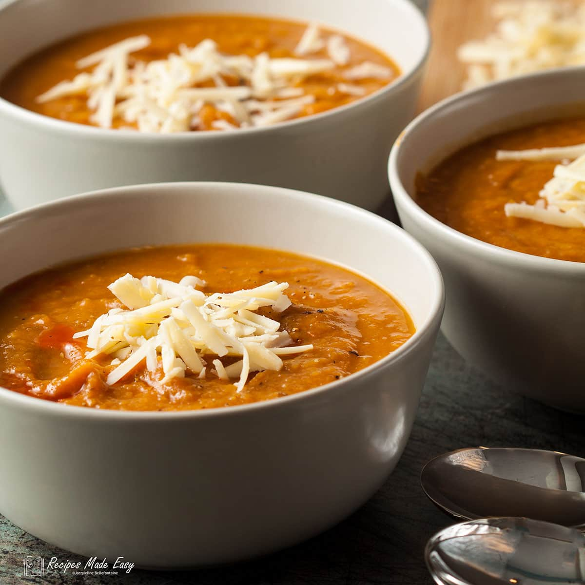 3 bowls of squash and lentil soup