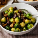 brussels sprouts and chestnut in serving bowl.